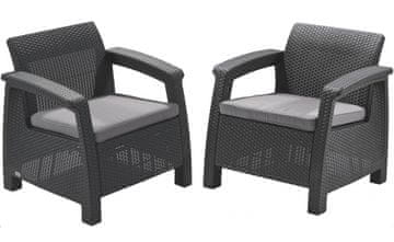 Allibert 2-delni komplet stolov Corfu Duo, z blazinami, antracit