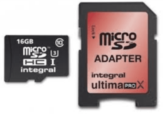 Integral spominska kartica microSDHC 16 GB Class10 UHS-I U3 90MB/s + adapter (INMSDH16G10-90/45U1)