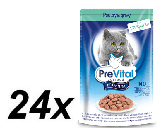 PreVital Premium hrana za odrasle mačke, perutnina, 24 x 100 g
