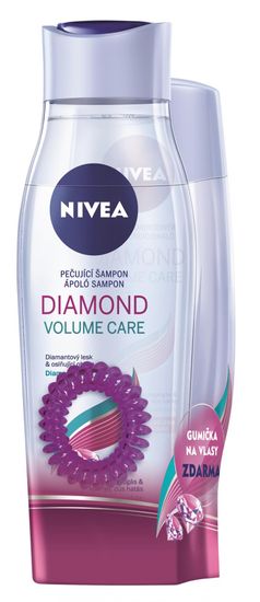 Nivea šampon 250 ml in balzam 200 ml Diamond Volume + elastika za lase