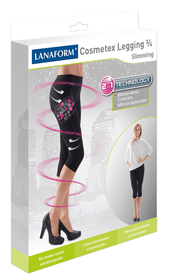 Lanaform hlače za hujšanje in oblikovanje postave z mikrokapsulam COSMETEX LEGGING 3/4, črne, M - Odprta embalaža