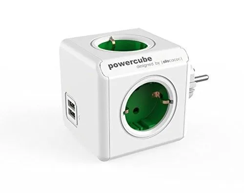 PowerCube električni razdelilec Original, USB, zelen