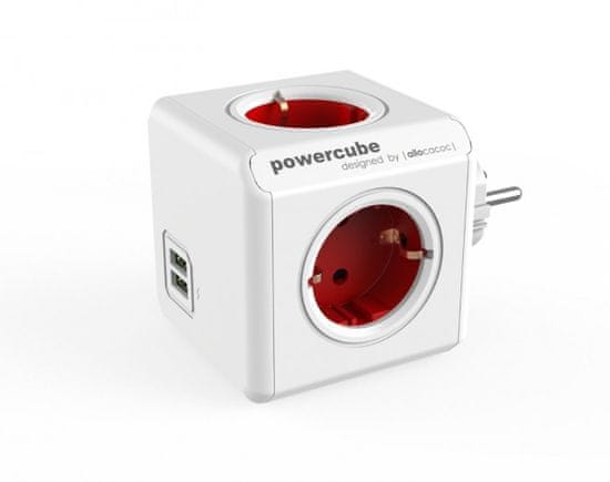 Allocacoc PowerCube Original razdelilec, USB, rdeč - odprta embalaža