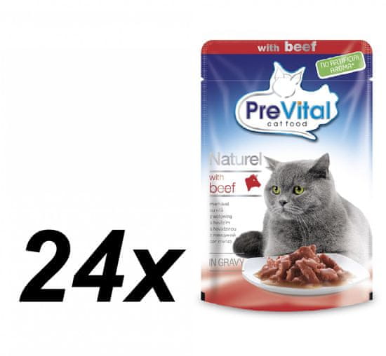 PreVital hrana za odrasle mačke Naturel, govedina, 24 x 85 g