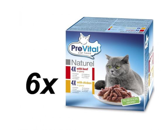 PreVital hrana za odrasle mačke Naturel, govedina in piščanec, 6 x (8 x 85 g)