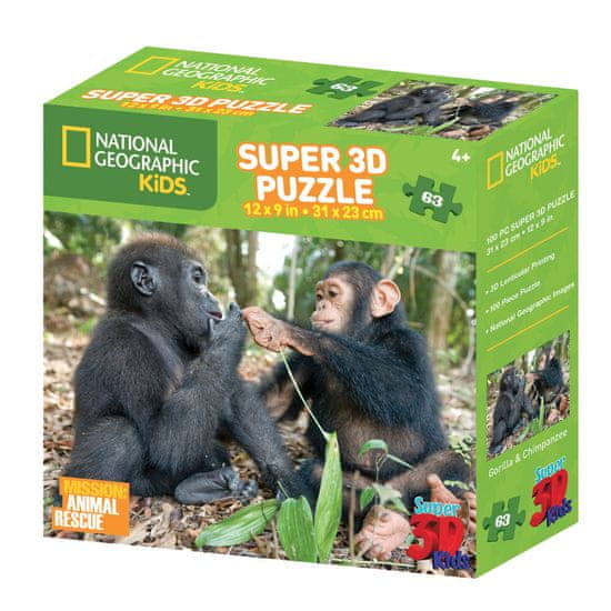 National Geographic sestavljanka 3D - Opica in gorila, 100 kosov, 31 x 23 cm