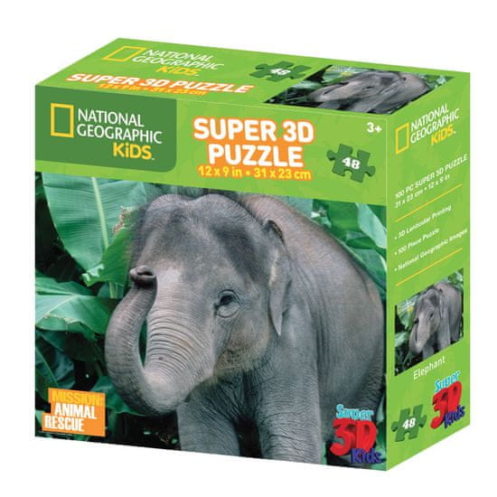 National Geographic sestavljanka 3D - Slon, 48 kosov, 31 x 23 cm