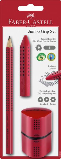 Faber-Castell set Grip, grafični svinčnik + radirka + šilček, rdeč