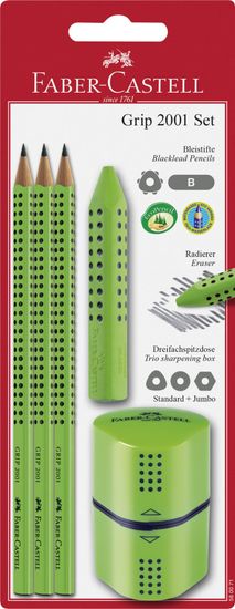 Faber-Castell set Grip, grafični svinčnik 3/1 + radirka + šilček, svetlo zelen