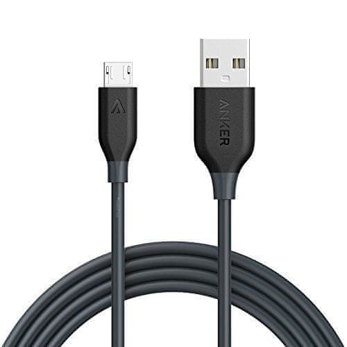 Anker Kabel USB 2.0 A - Micro B, PowerLine, 1,8 m, kevlar, siv