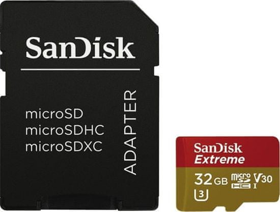 SanDisk spominska kartica MicroSDHC Extreme, 32 GB + adapter