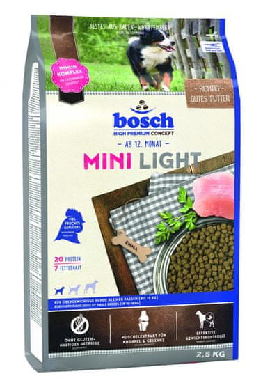 Bosch hrana za pse majhnih pasem Mini Light, 2,5 kg (nova receptura)