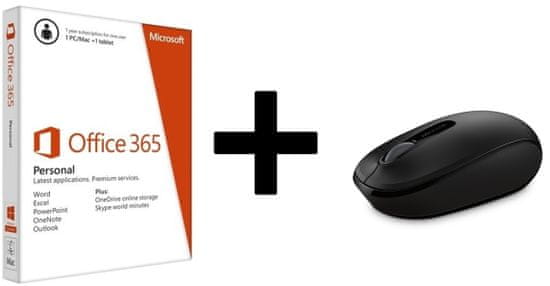Microsoft Office 365 Personal 32/64-bit SLO 1YR + miška 1850, črna