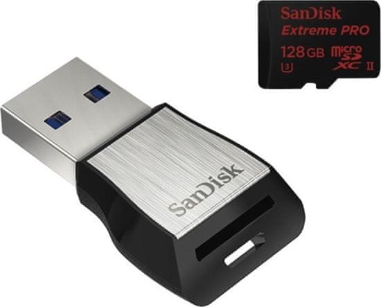 SanDisk pomnilniška kartica Extreme PRO microSDXC 128GB UHS-II (SDSQXPJ-128G-GN6M3) z adapterjem