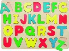 Woody sestavljanka na tabli, abeceda