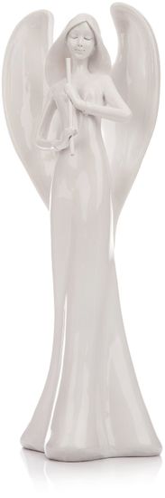 Decorium okrasek Angel s flavto, bel, 31 cm