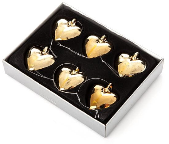 Decorium dekorativna zlata srca za obešanje, 6 kosov