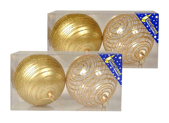 EverGreen božične bunkice s črtami iz bleščic, zlate, 10 cm, 4 kosi