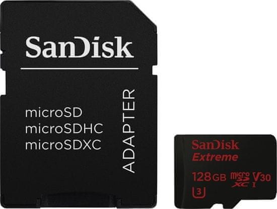 SanDisk spominska kartica MicroSDHC Extreme, 128 GB + adapter
