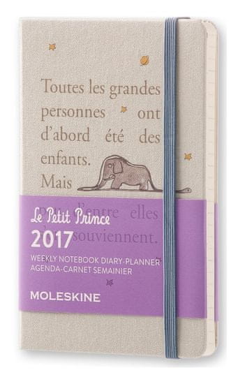Moleskine žepni tedenski planer Mali Princ Limited Edition 2017 - 12M s trdimi platnicami, siv