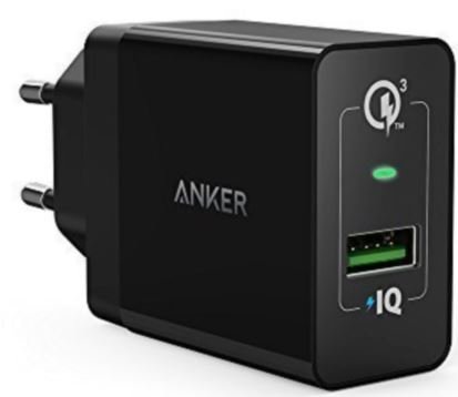 Anker stenski polnilec PowerPort+ 1 QC 3.0 + MicroUSB kabel, črn