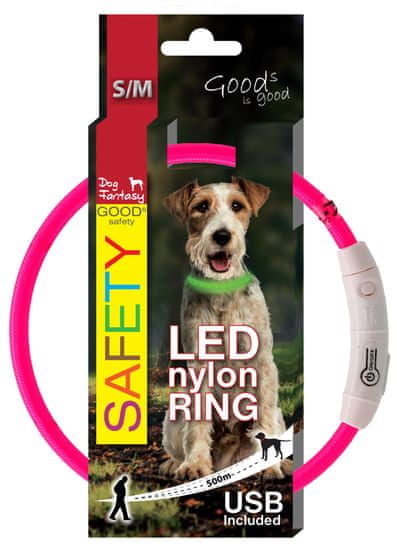 Dog Fantasy LED pasja ovratnica, najlon, roza