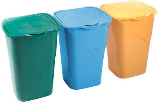 Heidrun set košev za odpadke, 3 x 50 l, zelen, rumen in moder - Odprta embalaža
