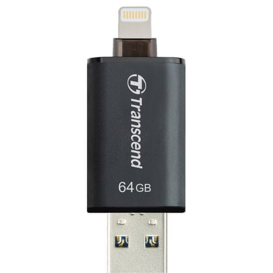Transcend USB ključ JetDrive Go 300, 64GB, USB 3.1 in Lightning, črn