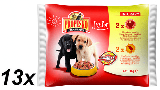 Propesko hrana za pasje mladiče Junior, piščanec in puran, 13x (4 x 100 g)