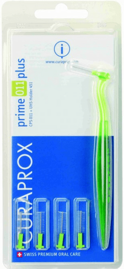 Curaprox medzobna ščetka Prime Plus 011, 5 kosov + držalo UHS 451, zelena