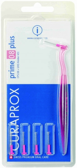 Curaprox medzobna ščetka Prime Plus 08, 5 kosov + držalo UHS 451, roza