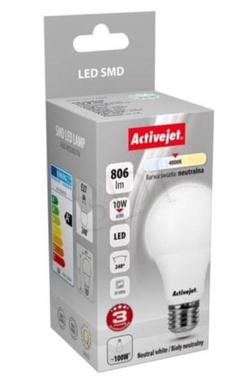ActiveJet LED žarnica, 10W, E27, topla svetloba, bučka