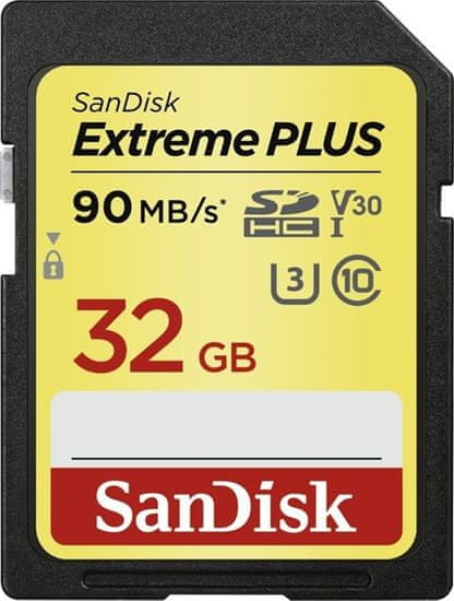 SanDisk spominska kartica Extreme Plus SDHC, 32 GB, 90 MB/s, Class 10, UHS-I U3 V30