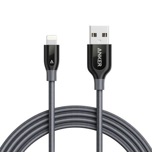 Anker polnilni kabel iz najlona PowerLine+ Lightning v USB, 1,8 m, siv