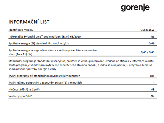 Persistence slope aircraft Gorenje pomivalni stroj GS52115W - Odprta embalaža | mimovrste=)