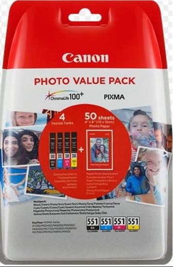 Canon CLI-551 komplet za tiskanje, C/M/Y/BK, foto papir (6443B006AA)