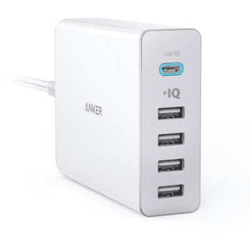 Anker namizni polnilec PowerPort+ 5 60W 1 x USB C, 4 x PowerIQ, črn