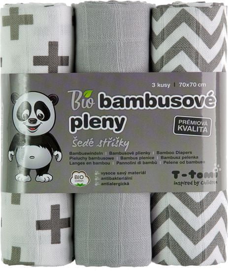 T-tomi BIO bambusove plenice, sivo/beli vzorci