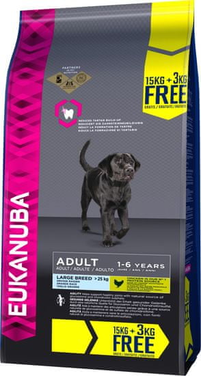 Eukanuba suha hrana za odrasle pse Adult Large Breed, 15 kg + 3 kg gratis - Poškodovana embalaža