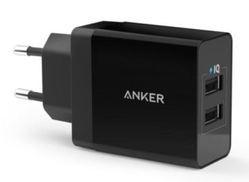 Anker stenski polnilec 24W USB 2-port + microUSB kabel, črn