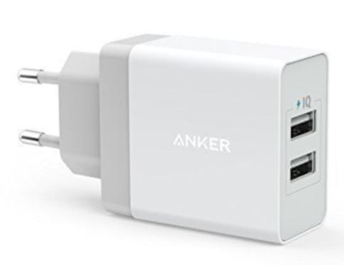 Anker stenski polnilec USB 2-port 24W + microUSB kabel, bel - Odprta embalaža