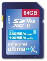 Integral spominska kartica 64GB UltimaPro X2 SDXC 280/100MB UHS-II