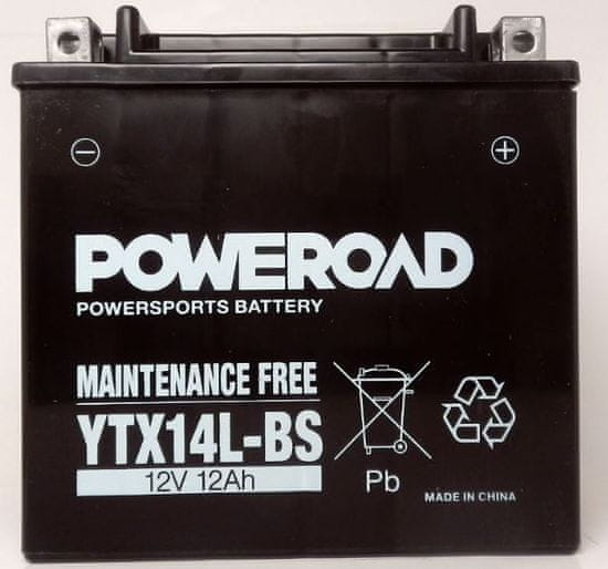Poweroad akumulator za motor YTX14L-BS (brez vzdrževanja, 12V 14Ah, 150 x 87 x 146)