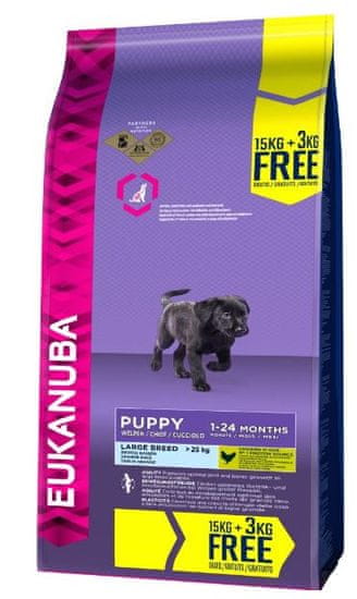 Eukanuba suha hrana za pasje mladiče Puppy&Junior Large Breed, 15kg+3kg gratis - Poškodovana embalaža