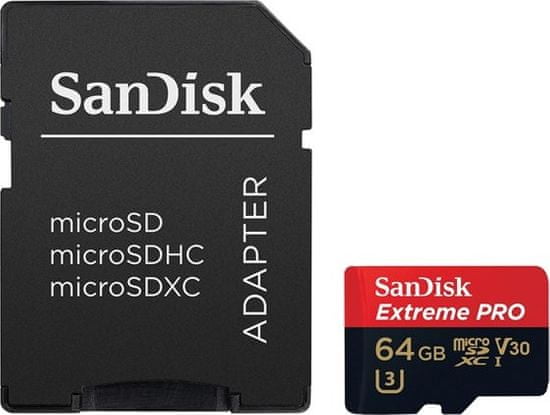 SanDisk spominska kartica microSDXC 64 GB UHS-I V30 A1 Extreme + adapter (SDSQXCG-064G-GN6MA)