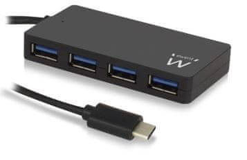 Ewent 4-portni USB 3.0 hub, USB-C na USB-A, črn