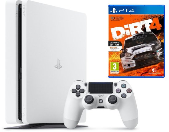 Sony Playstation 4 Slim, 500 GB, bel + Dirt 4