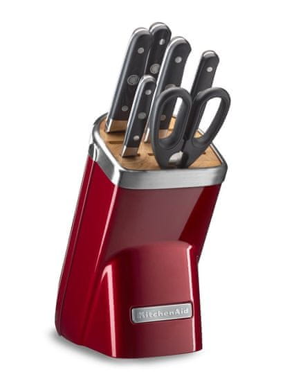 KitchenAid 7-delni set nožev z brusilom in stojalom, rdeč