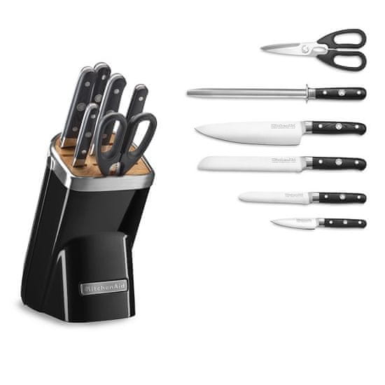 KitchenAid 7-delni set nožev z brusilom in stojalom, črn