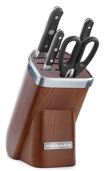 KitchenAid 5-delni set treh nožev, škarij in stojala Natural Dark Ash